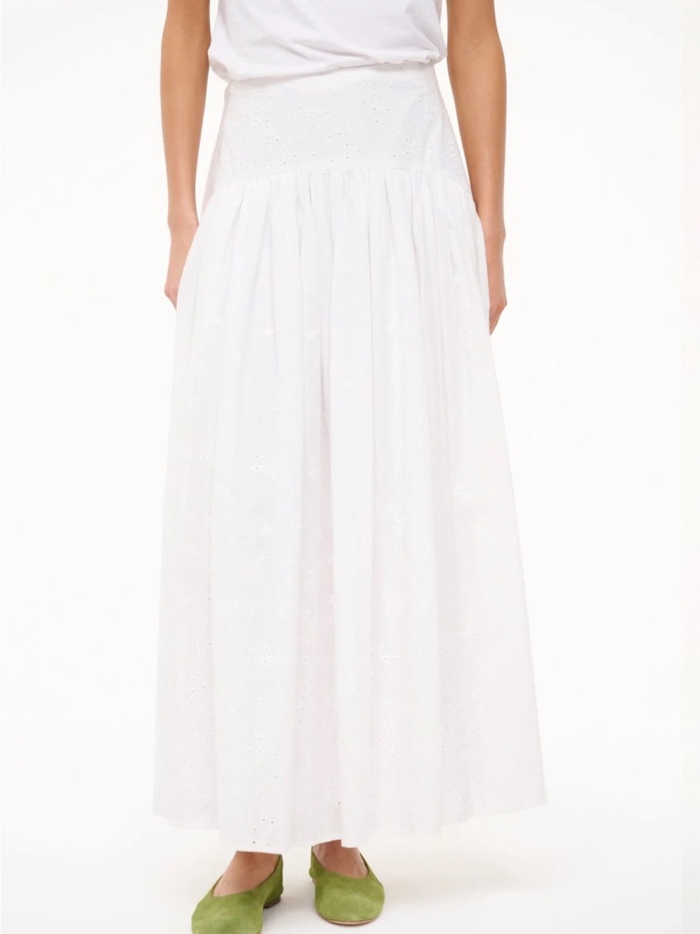 STAUD White Eyelet Procida Maxi Skirt